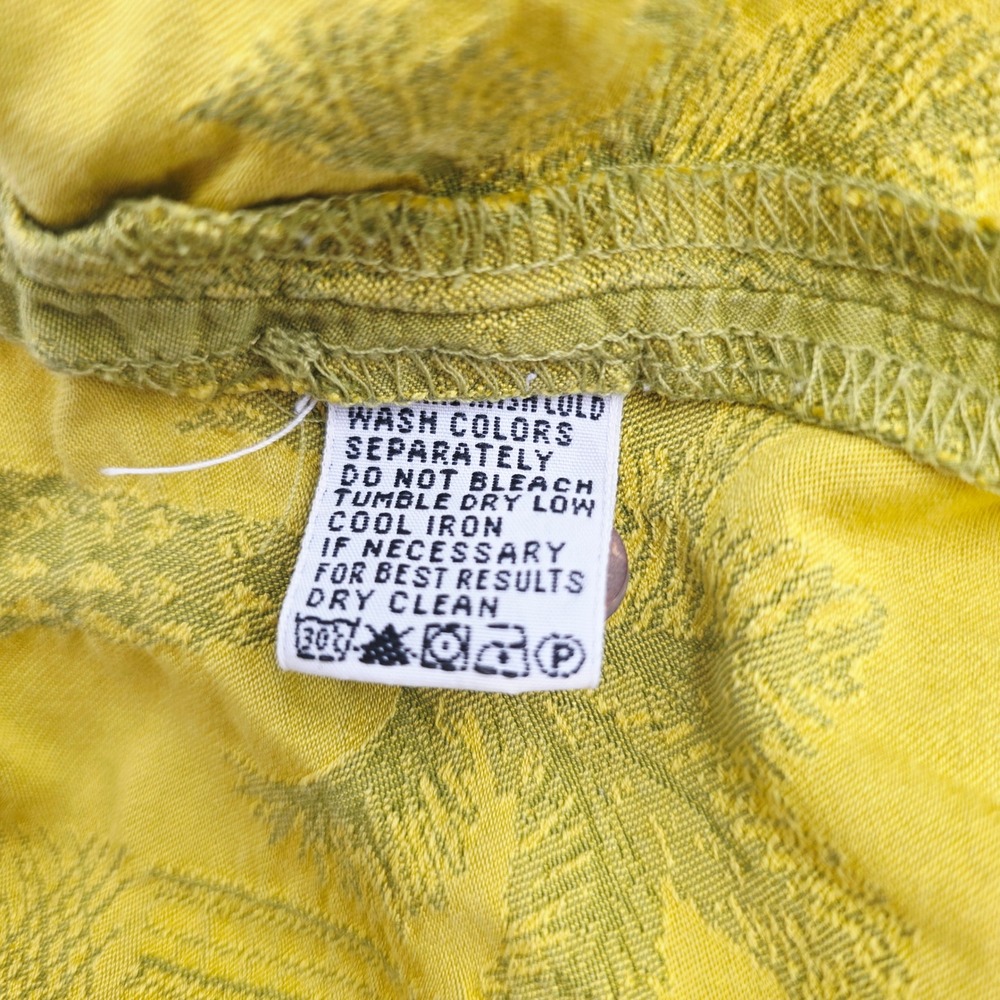 Tommy Bahama Mens Large Silk Embroidered Palm Floral Camp Shirt Mustard Green - Picture 9 of 11
